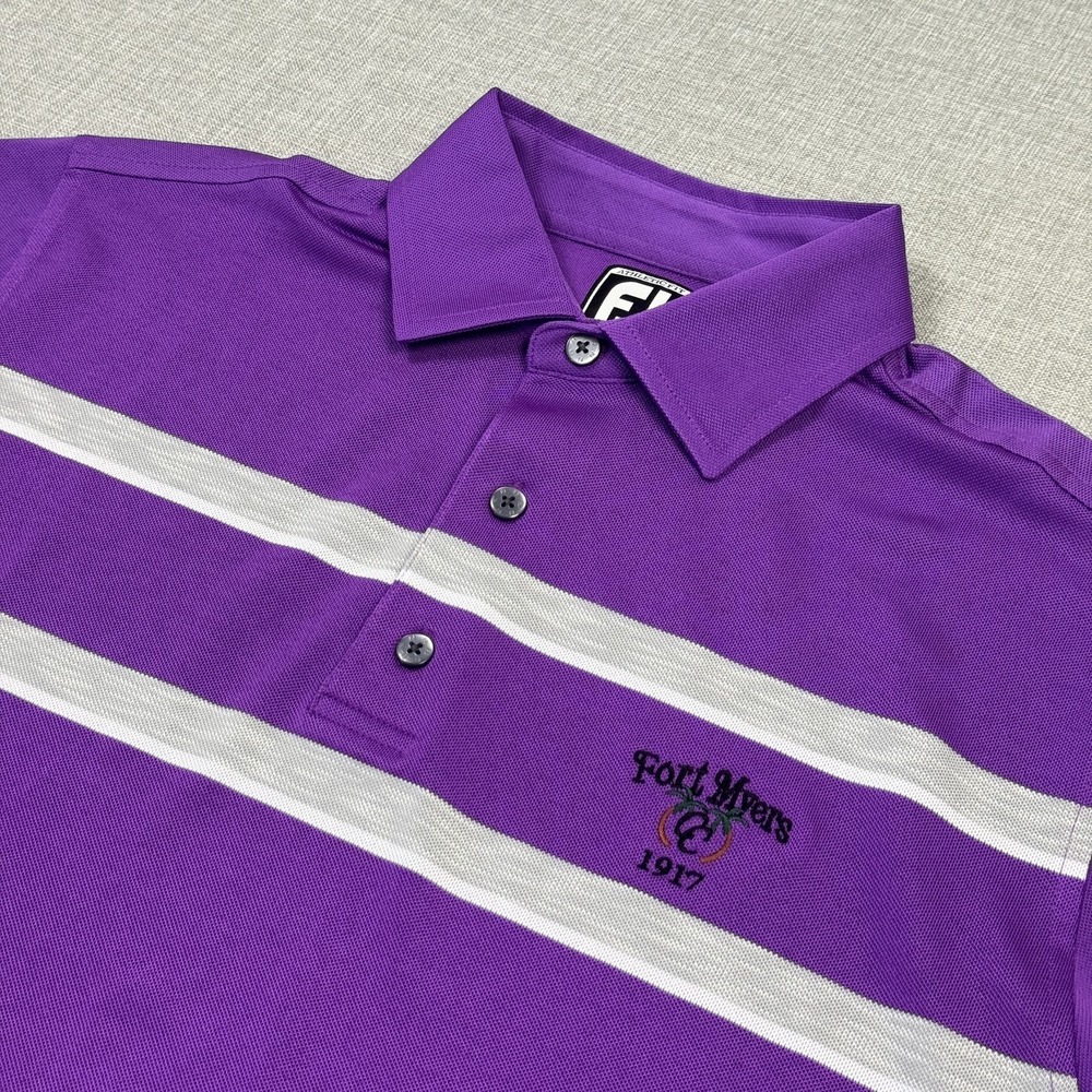 FootJoy Polo Shirt Mens L Purple Short Sleeve Striped Polyester Collared Golf